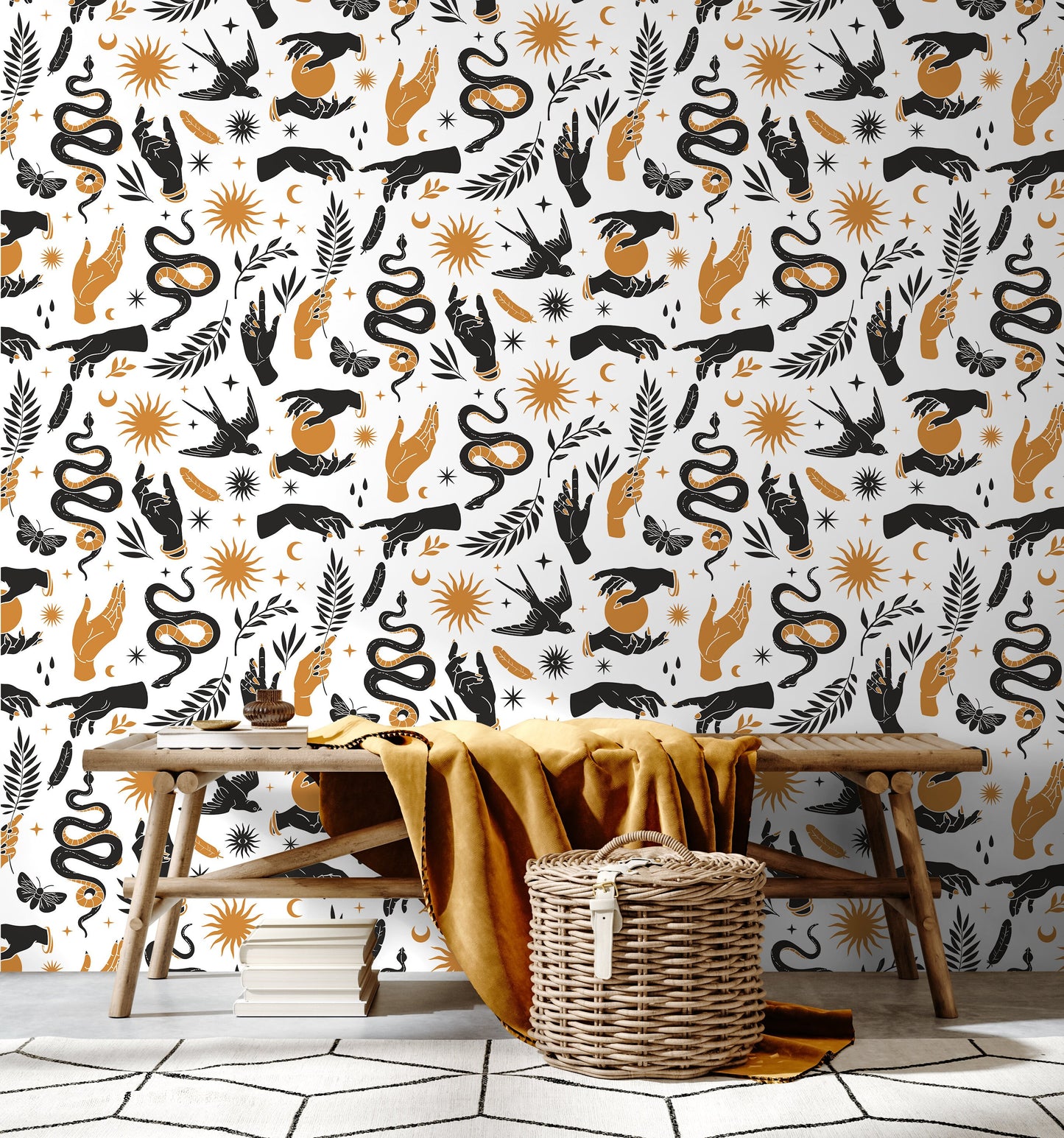 Witch Hand and Snake Wallpaper / Peel and Stick Wallpaper Removable Wallpaper Home Decor Wall Art Wall Decor Room Decor - C715