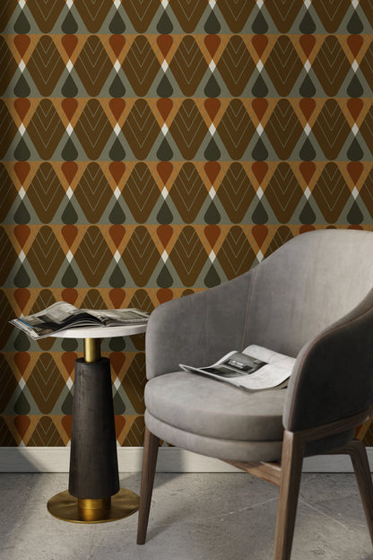 Brown Geometric Abstract Wallpaper / Peel and Stick Wallpaper Removable Wallpaper Home Decor Wall Art Wall Decor Room Decor - C763