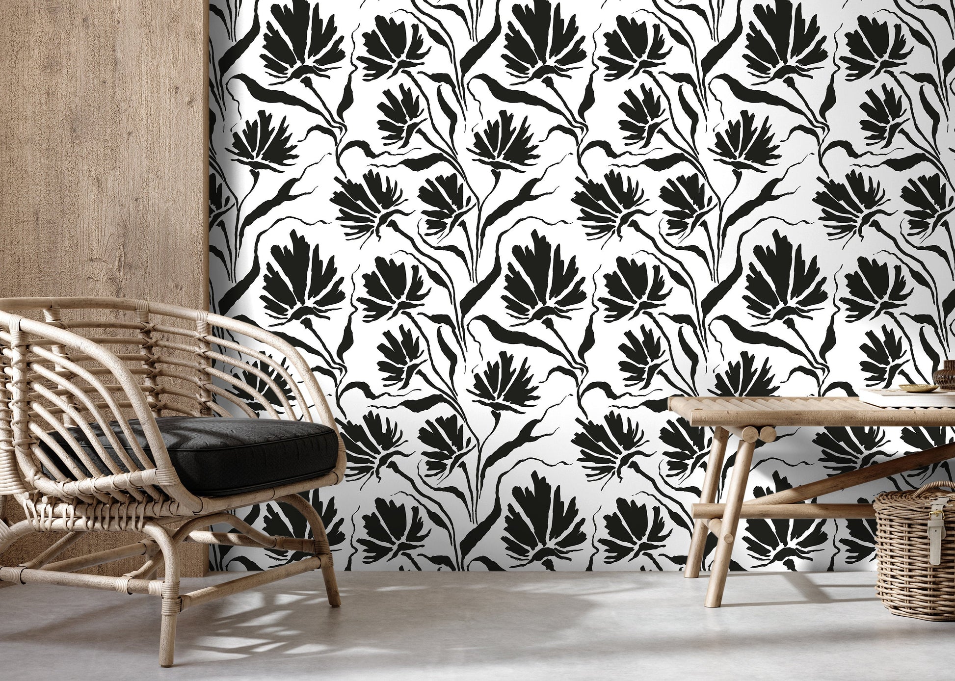 Black and White Leaf Wallpaper / Peel and Stick Wallpaper Removable Wallpaper Home Decor Wall Art Wall Decor Room Decor - C672