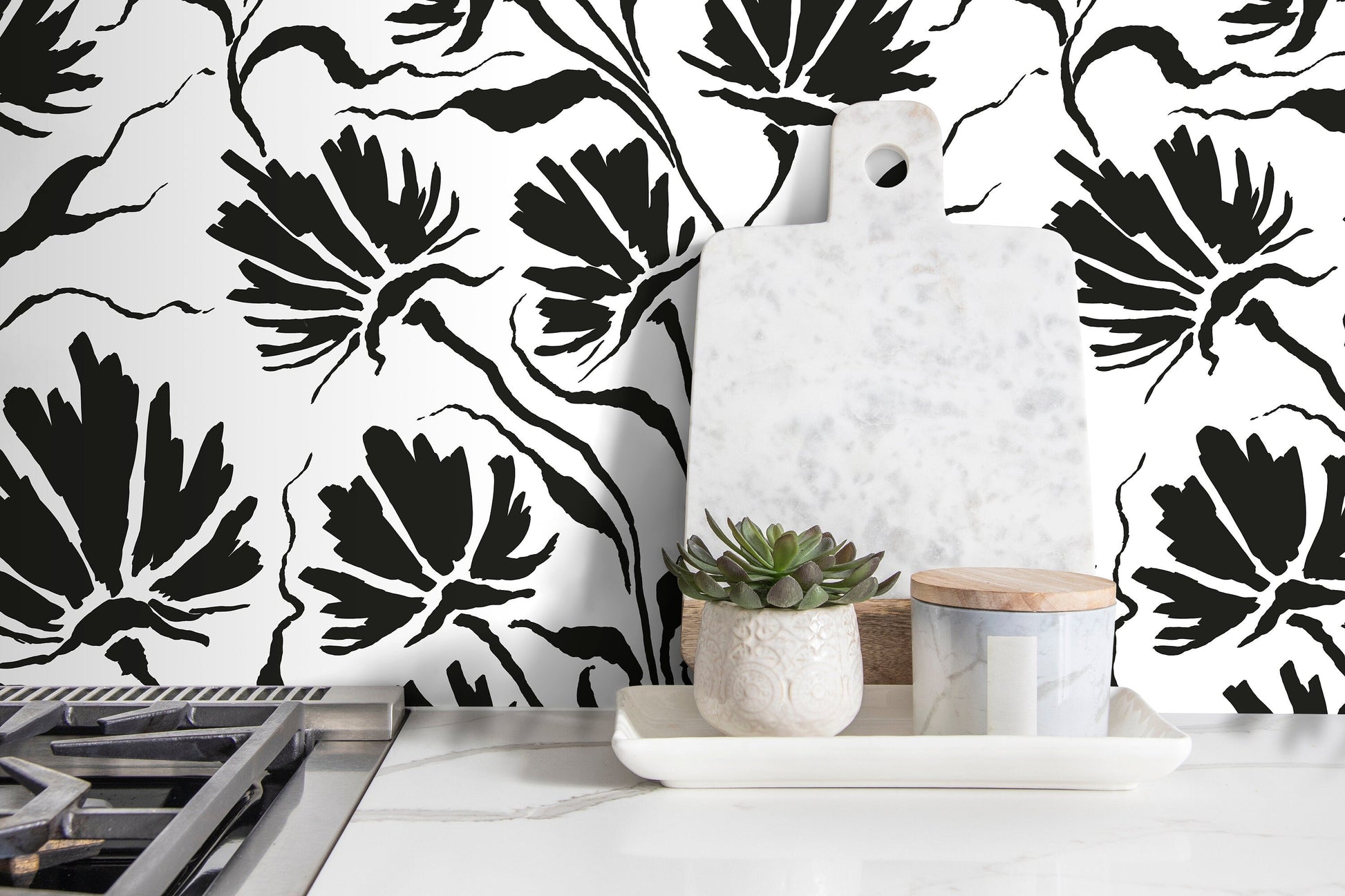 Black and White Leaf Wallpaper / Peel and Stick Wallpaper Removable Wallpaper Home Decor Wall Art Wall Decor Room Decor - C672