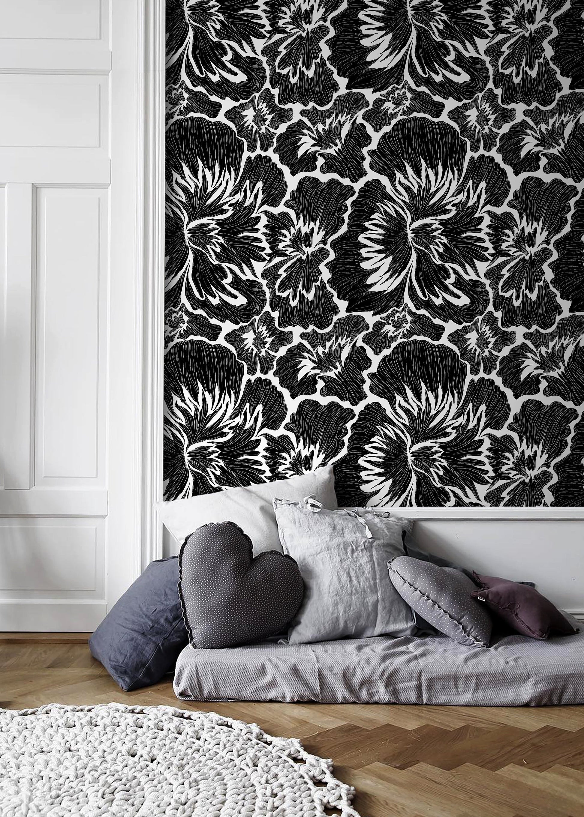 Black And White Floral Print Wallpaper black-and-white-floral-print-wallpaper