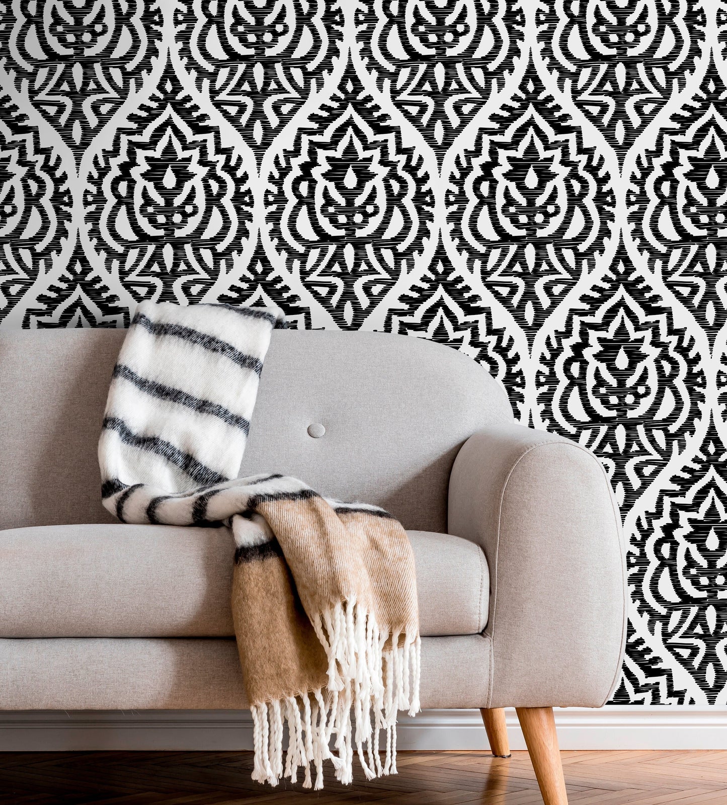 Grey Bohemian Ikat Peel and Stick Wallpaper