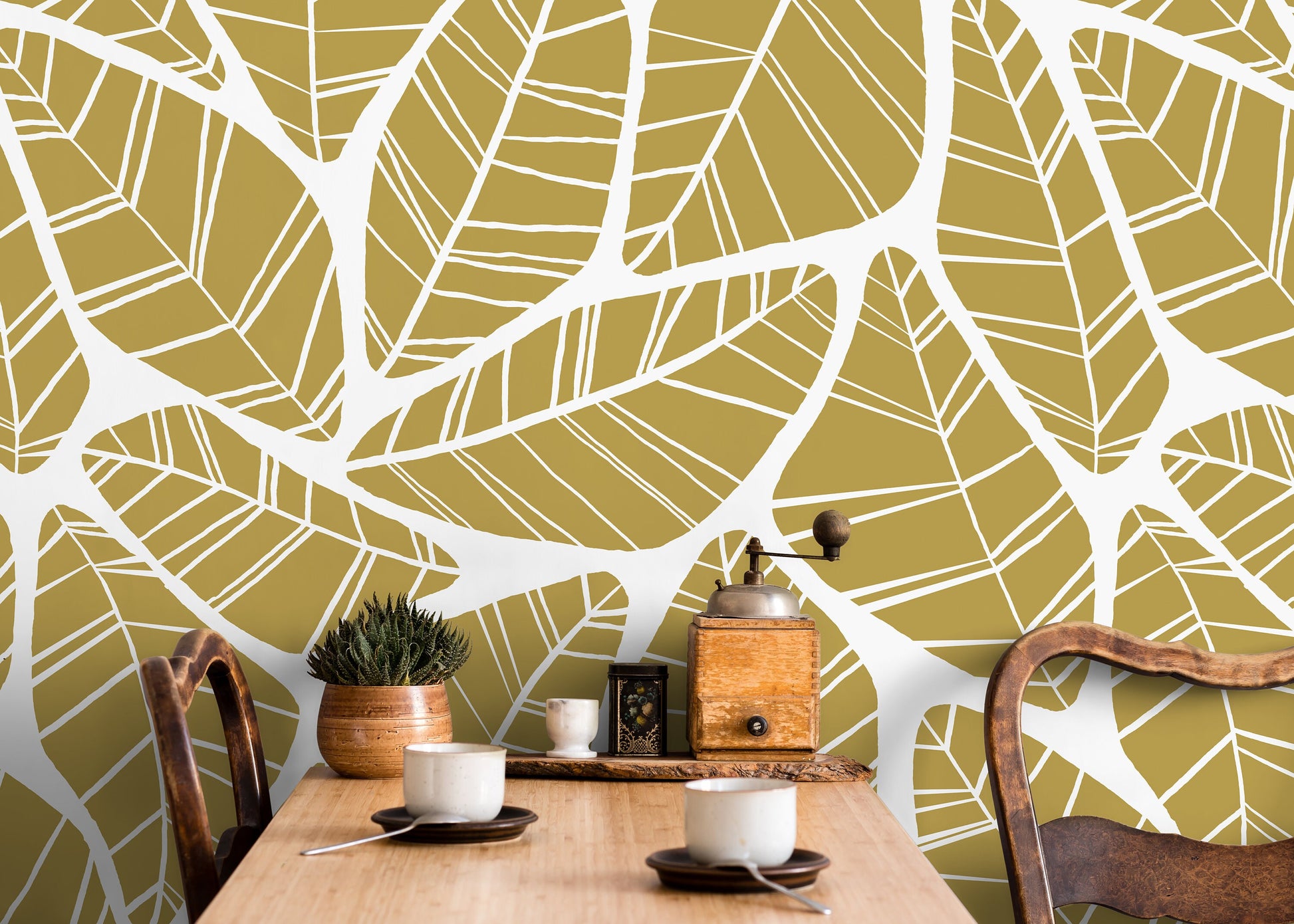 Boho Leaves Wallpaper / Peel and Stick Wallpaper Removable Wallpaper Home Decor Wall Art Wall Decor Room Decor - C619