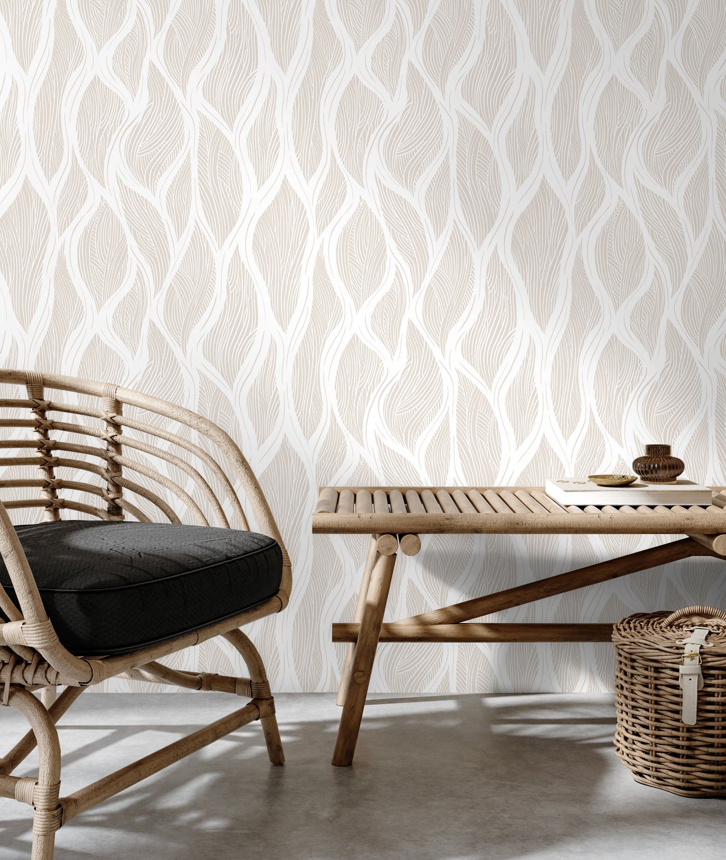 Beige Abstract Leaf Wallpaper / Peel and Stick Wallpaper Removable Wallpaper Home Decor Wall Art Wall Decor Room Decor - C627