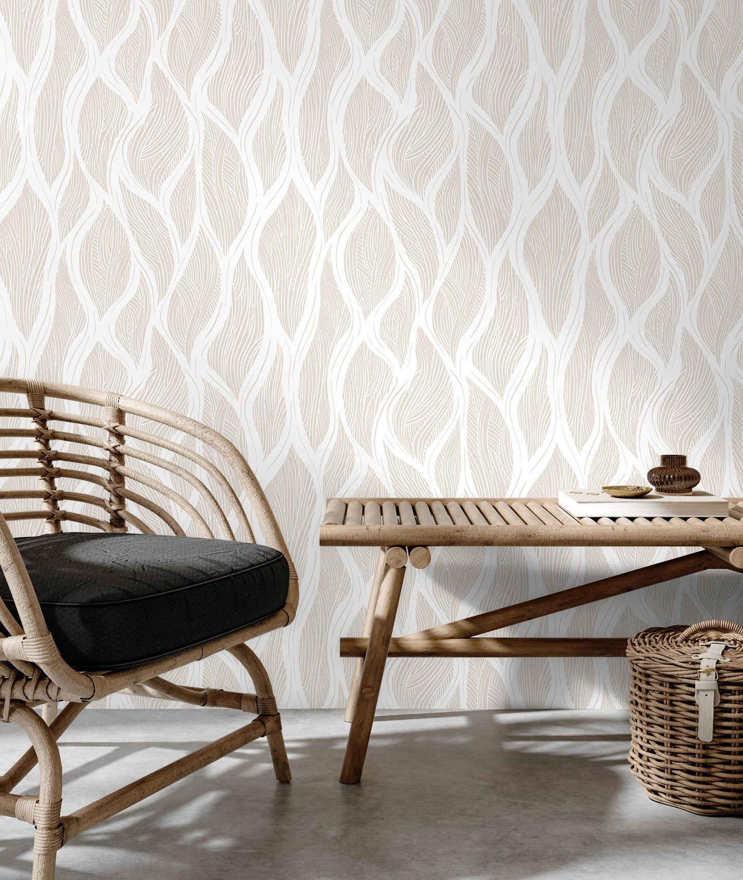 Beige Abstract Leaf Wallpaper / Peel and Stick Wallpaper Removable Wallpaper Home Decor Wall Art Wall Decor Room Decor - C627