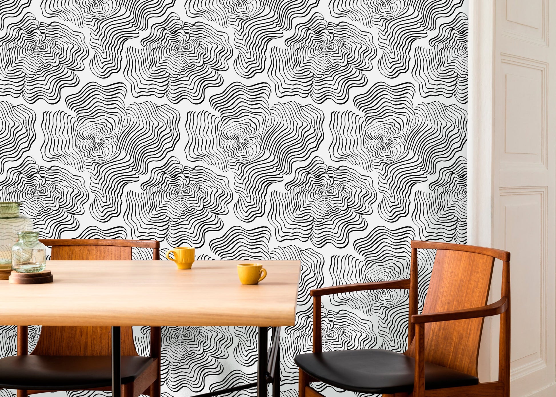 Black and White Abstract Wallpaper / Peel and Stick Wallpaper Removable Wallpaper Home Decor Wall Art Wall Decor Room Decor - C628