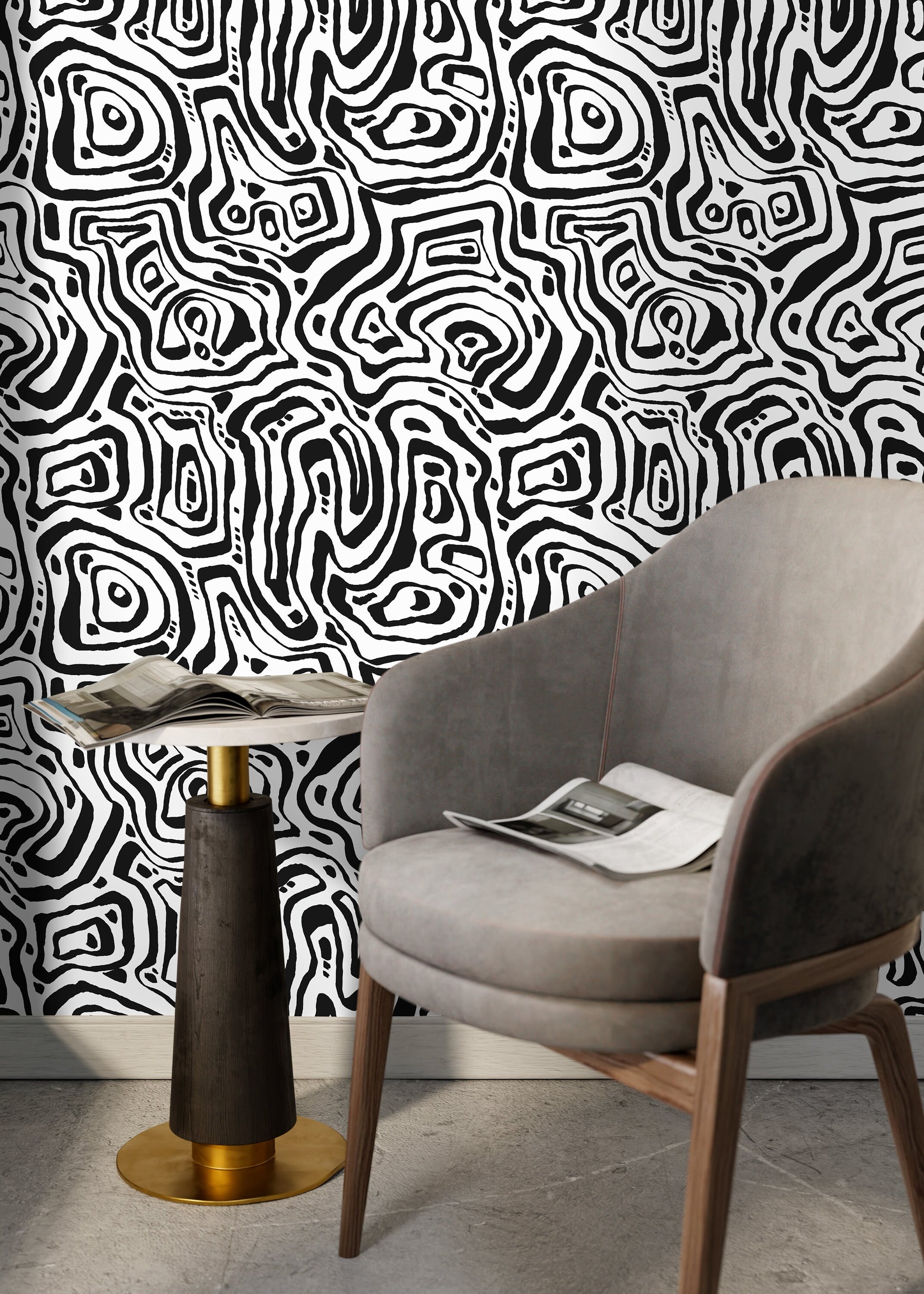Black and White Abstract Lines Wallpaper / Peel and Stick Wallpaper Removable Wallpaper Home Decor Wall Art Wall Decor Room Decor - C656