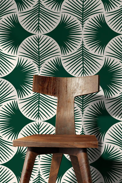 Green Modern Palms Wallpaper / Peel and Stick Wallpaper Removable Wallpaper Home Decor Wall Art Wall Decor Room Decor - C688