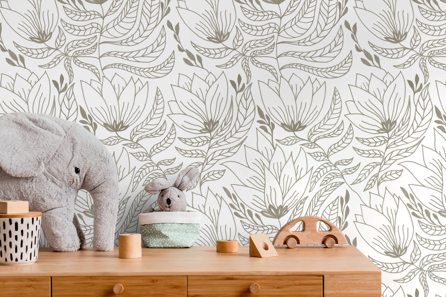 Floral and Leaf Boho Wallpaper / Peel and Stick Wallpaper Removable Wallpaper Home Decor Wall Art Wall Decor Room Decor - C941