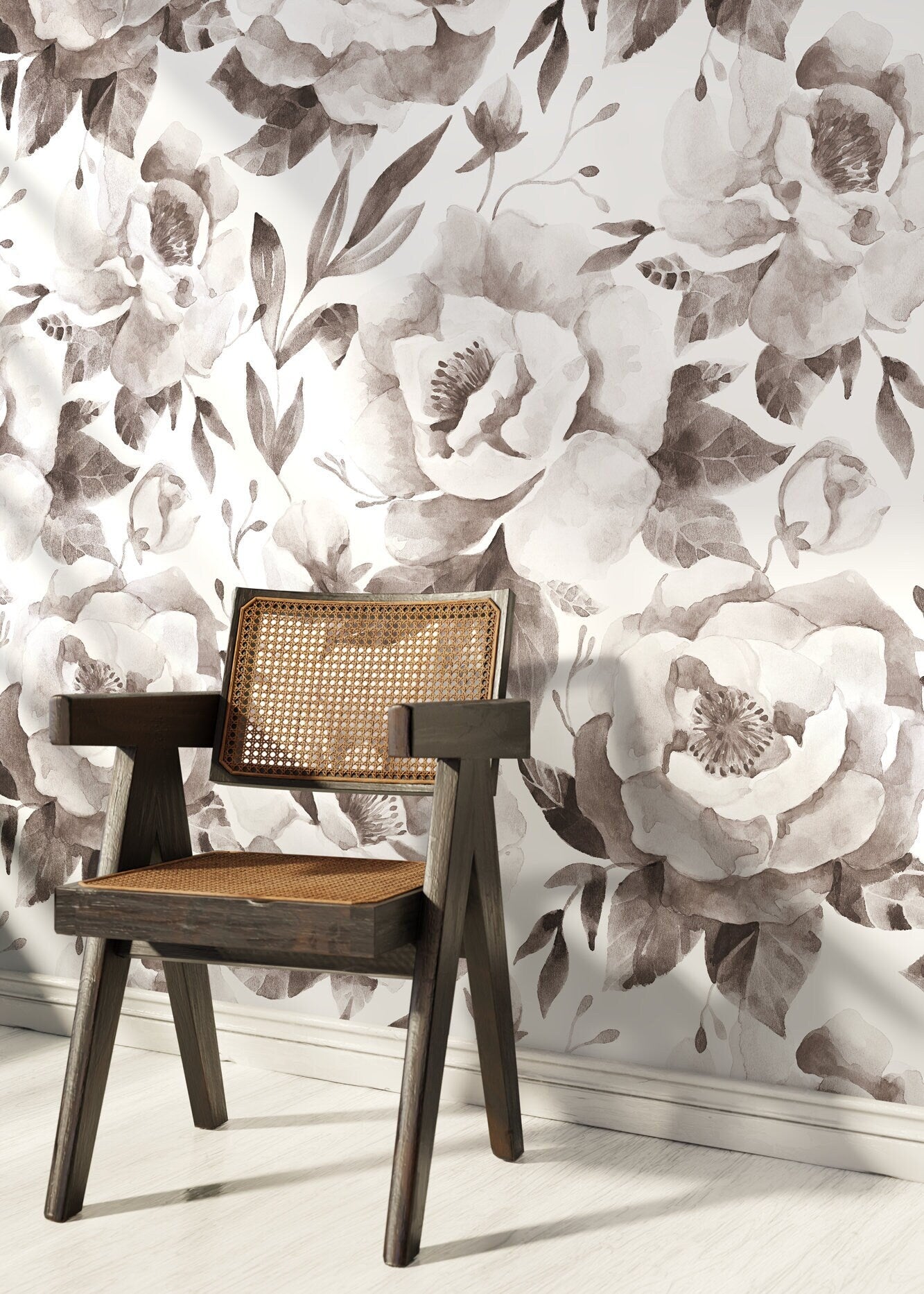 Tan Floral Wallpaper / Peel and Stick Wallpaper Removable Wallpaper Home Decor Wall Art Wall Decor Room Decor - C960