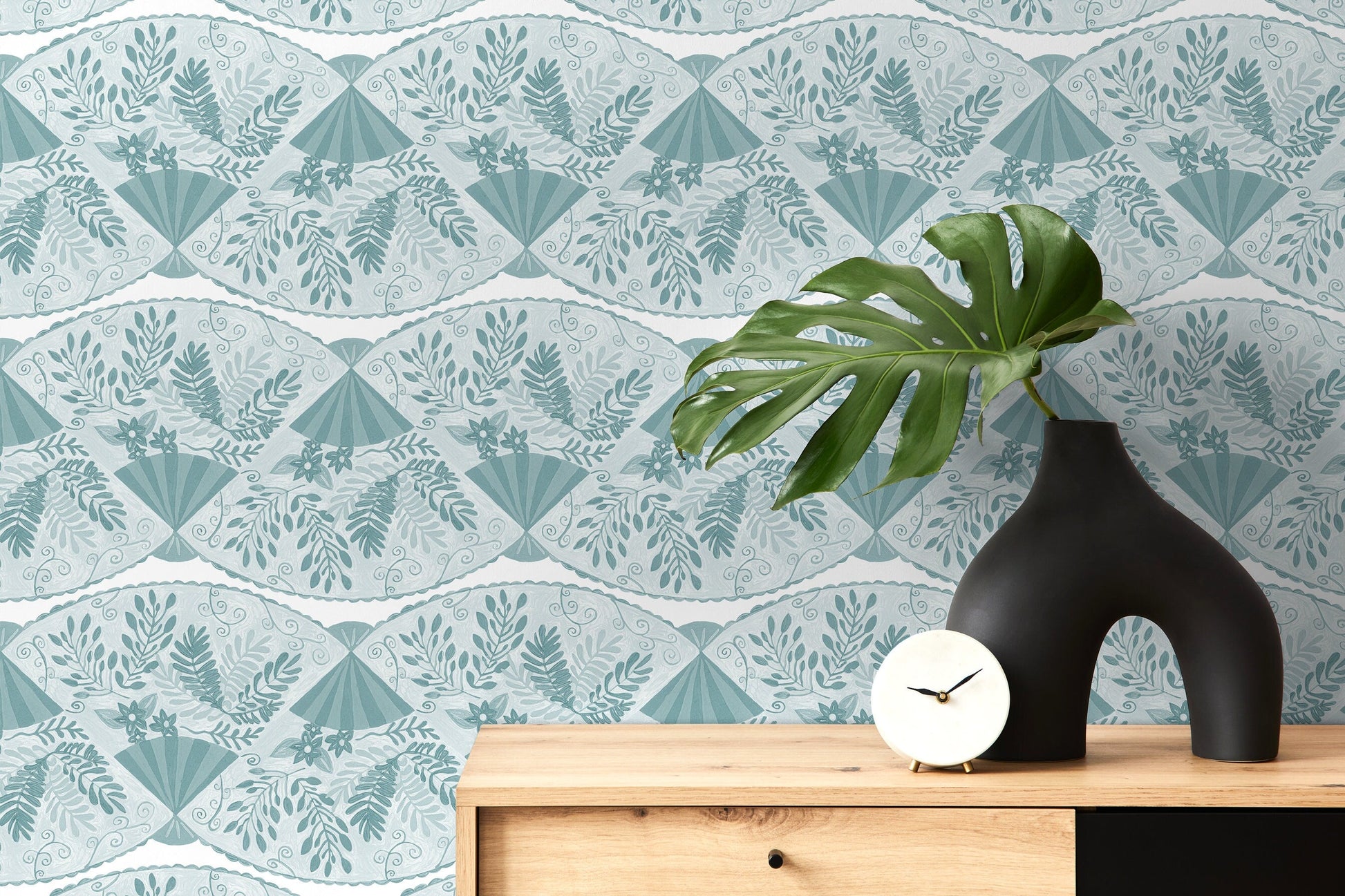 Light Blue Floral and Leaf Wallpaper / Peel and Stick Wallpaper Removable Wallpaper Home Decor Wall Art Wall Decor Room Decor - C946