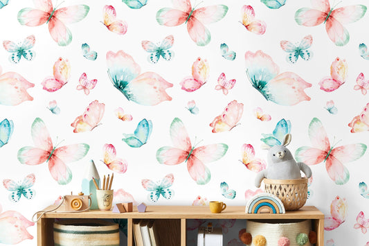 Colorful Butterfly Watercolor / Wallpaper Peel and Stick Wallpaper Removable Wallpaper Home Decor Wall Art Wall Decor Room Decor - C726