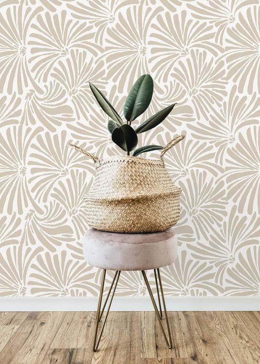 Beige Leaves Wallpaper / Peel and Stick Wallpaper Removable Wallpaper Home Decor Wall Art Wall Decor Room Decor - C666