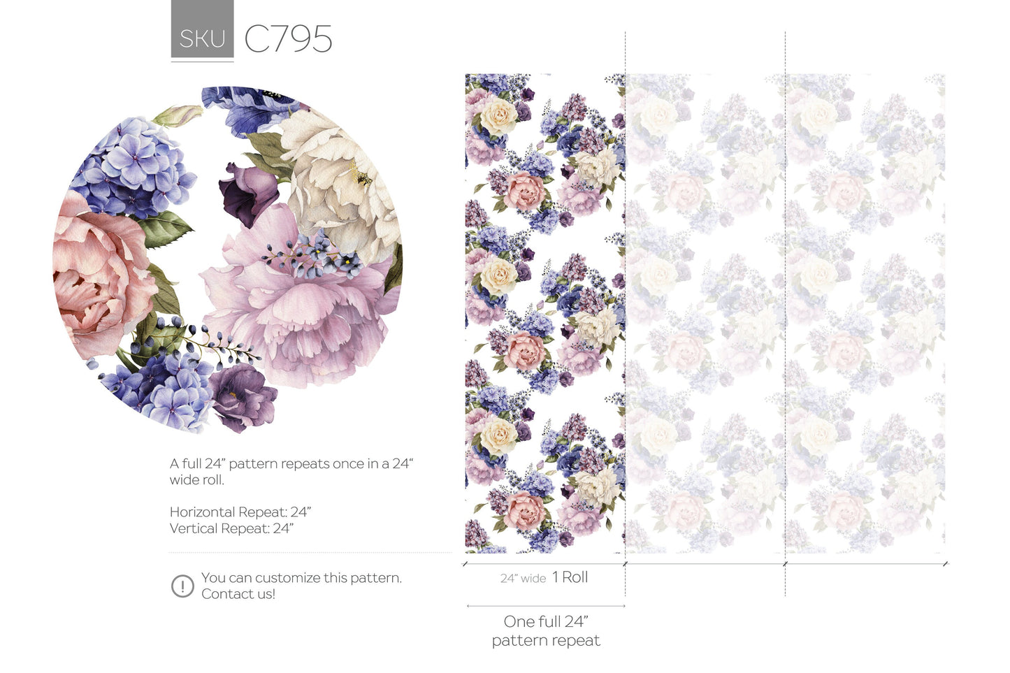 Floral Roses and Hydrangeas / Wallpaper Peel and Stick Wallpaper Removable Wallpaper Home Decor Wall Art Wall Decor Room Decor - C795
