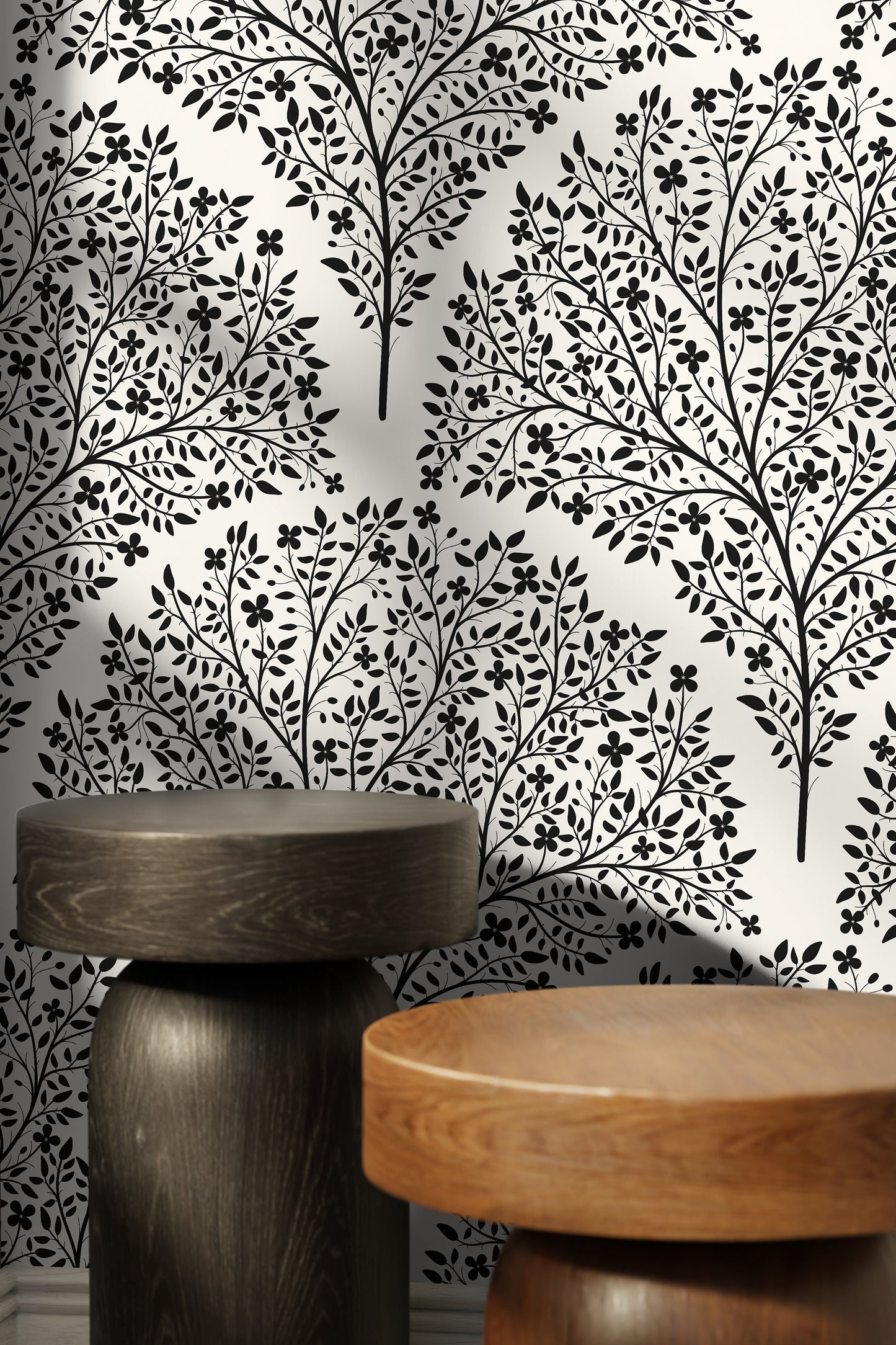 Black and Beige Tree Floral / Wallpaper Peel and Stick Wallpaper Removable Wallpaper Home Decor Wall Art Wall Decor Room Decor - C813