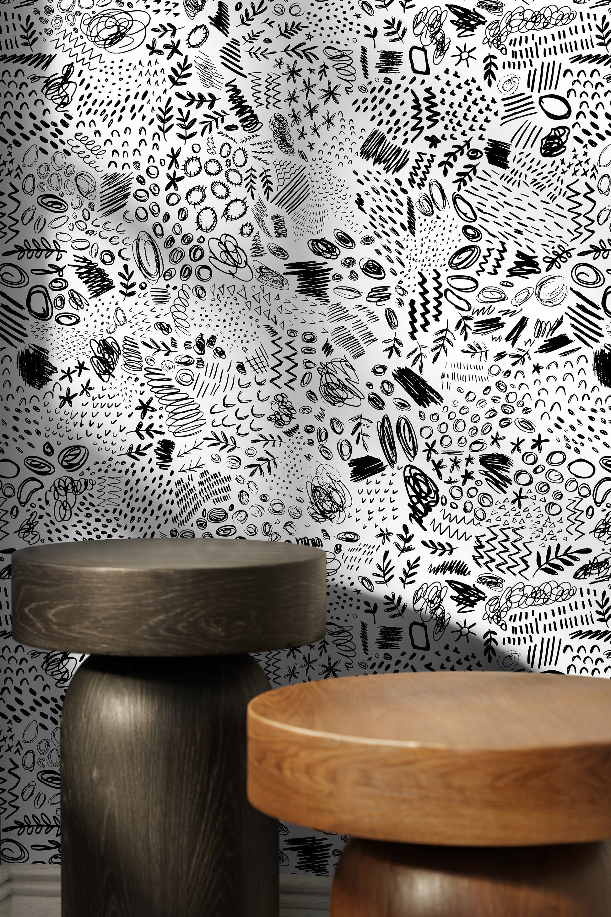 Black and White Abstract / Wallpaper Peel and Stick Wallpaper Removable Wallpaper Home Decor Wall Art Wall Decor Room Decor - C817