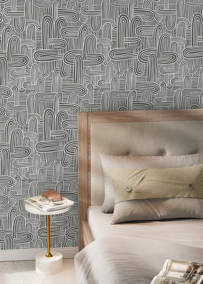 Gray Abstract Brush Wallpaper / Peel and Stick Wallpaper Removable Wallpaper Home Decor Wall Art Wall Decor Room Decor - C905