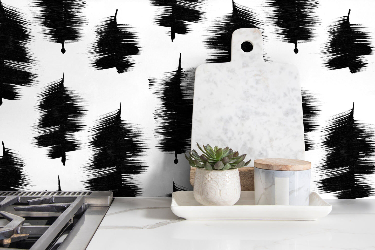 Black and White Abstract Wallpaper / Peel and Stick Wallpaper Removable Wallpaper Home Decor Wall Art Wall Decor Room Decor - C885