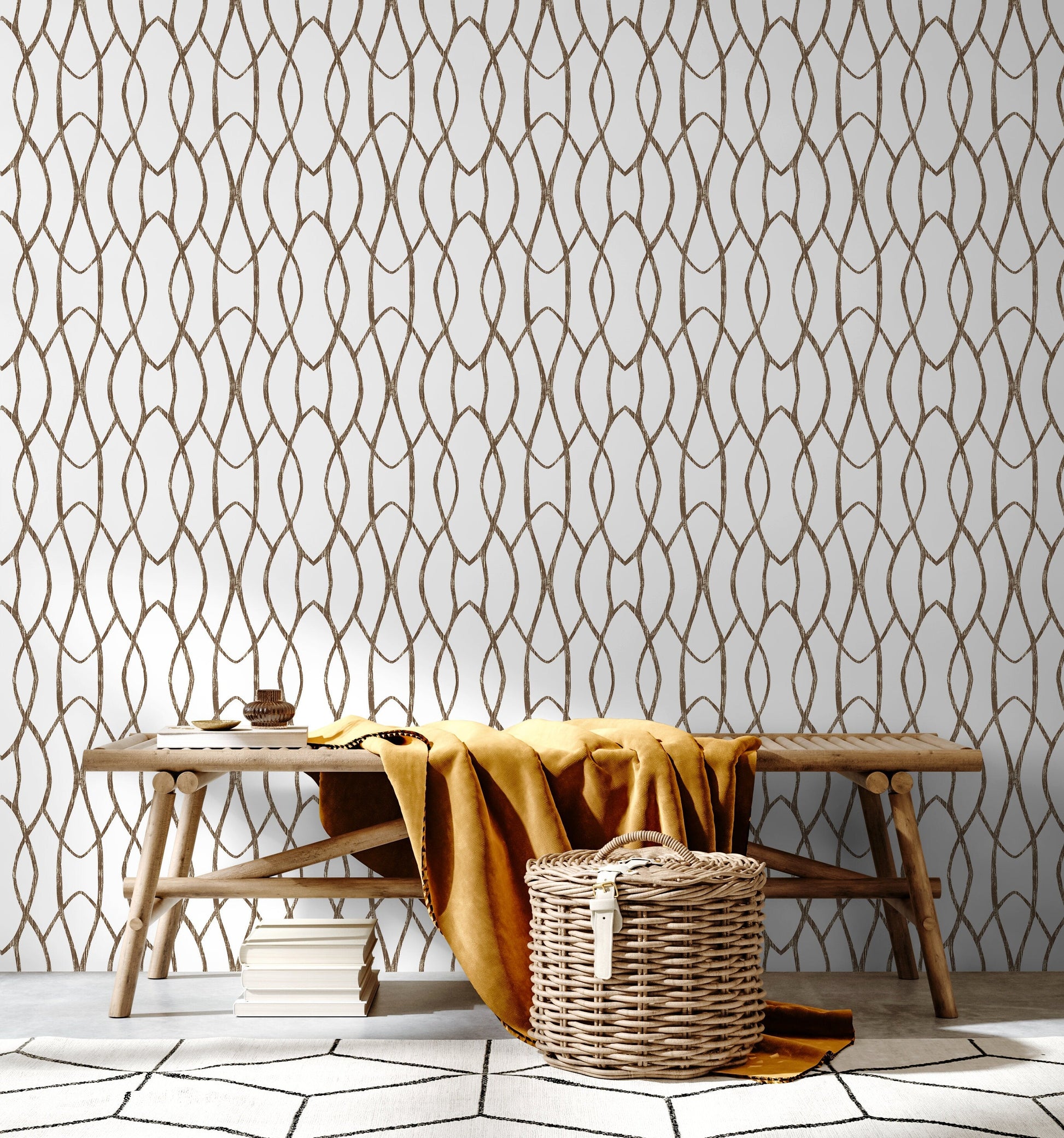 Brown and White Modern Wallpaper / Peel and Stick Wallpaper Removable Wallpaper Home Decor Wall Art Wall Decor Room Decor - C889