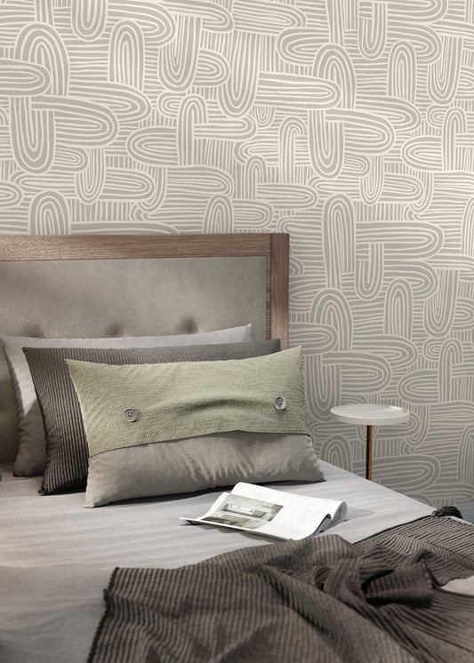 Beige Abstract Brush Wallpaper / Peel and Stick Wallpaper Removable Wallpaper Home Decor Wall Art Wall Decor Room Decor - C906