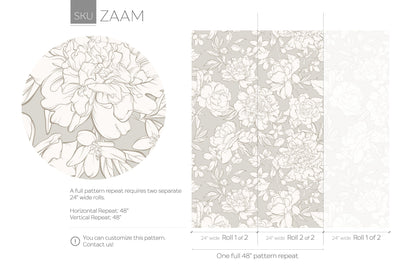 Light Boho Peony Wallpaper Peel and Stick Removable Repositionable Floral Minimalistic Abstract - ZAAM