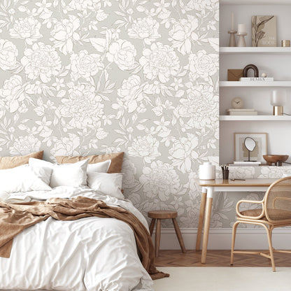Light Boho Peony Wallpaper Peel and Stick Removable Repositionable Floral Minimalistic Abstract - ZAAM