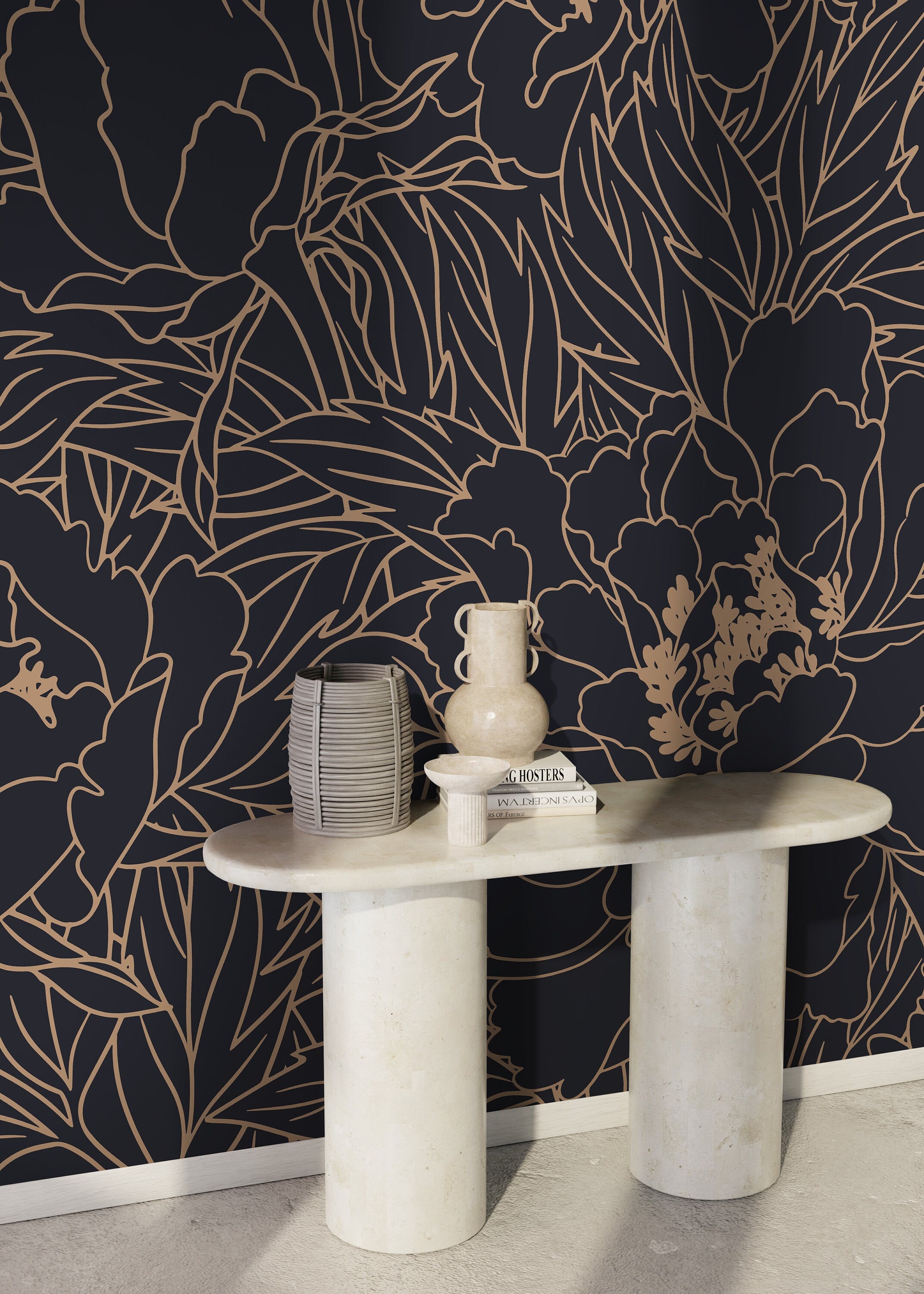 Red Barrel Studio Dark Blue Vintage Wallpaper Peel  Stick Floral Wallpaper   Wayfair