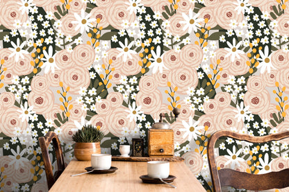 Scandinavian Floral Garden Wallpaper / Peel and Stick Wallpaper Removable Wallpaper Home Decor Wall Art Wall Decor Room Decor - C930