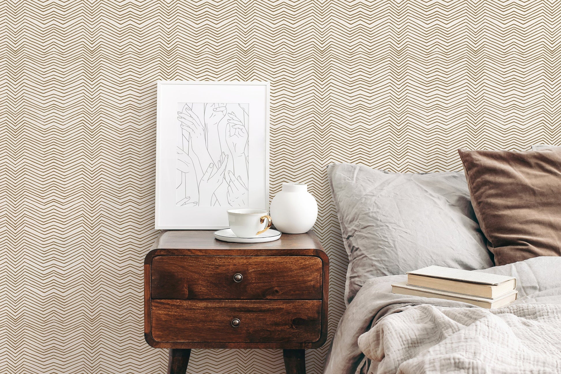 Beige Chevron Boho Wallpaper / Peel and Stick Wallpaper Removable Wallpaper Home Decor Wall Art Wall Decor Room Decor - C937