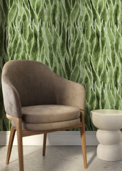 Green Abstract Leaf Wallpaper / Peel and Stick Wallpaper Removable Wallpaper Home Decor Wall Art Wall Decor Room Decor - C938