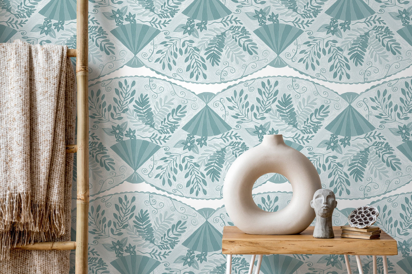 Light Blue Floral and Leaf / Wallpaper Peel and Stick Wallpaper Removable Wallpaper Home Decor Wall Art Wall Decor Room Decor - C946