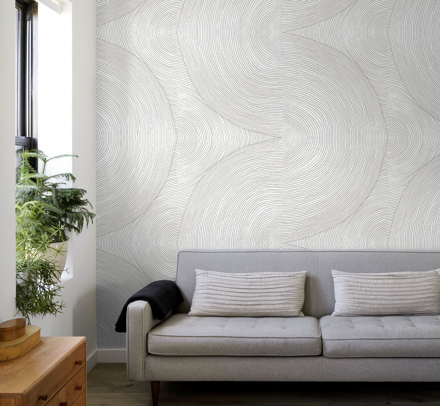 Gray Abstract Line Wallpaper / Peel and Stick Wallpaper Removable Wallpaper Home Decor Wall Art Wall Decor Room Decor - C834