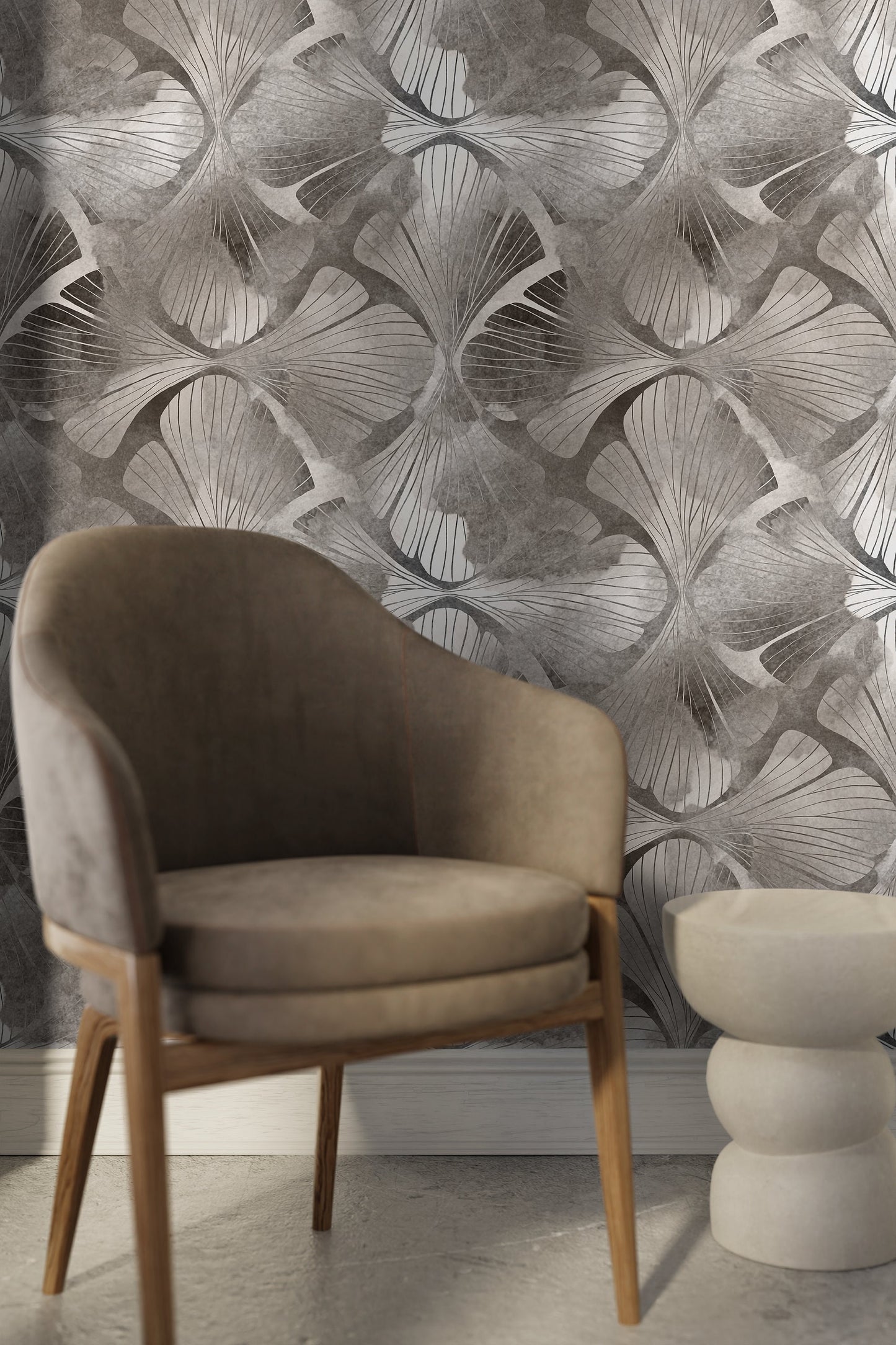 Gray Abstract Floral Wallpaper / Peel and Stick Wallpaper Removable Wallpaper Home Decor Wall Art Wall Decor Room Decor - C865