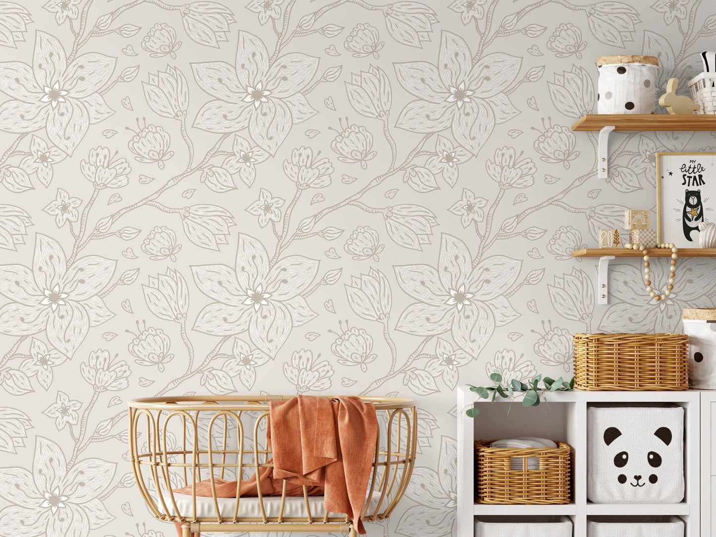 Minimalist Floral Garden Wallpaper / Peel and Stick Wallpaper Removable Wallpaper Home Decor Wall Art Wall Decor Room Decor - C983