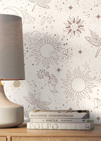 Mystique and Celestial Wallpaper Removable Peel and Stick Wallpaper, Peel and Stick Wallpaper Moon and Butterfly - ZAAV