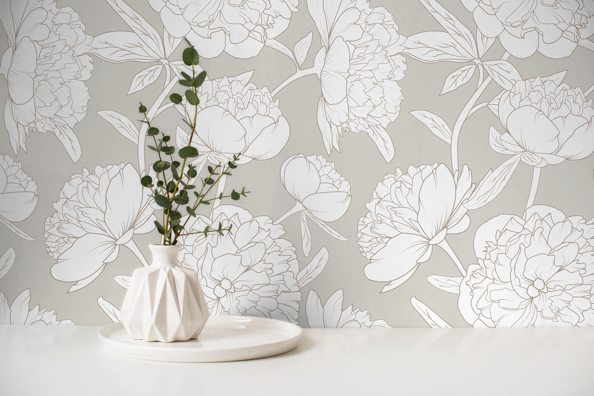 Light Boho Peony Wallpaper Peel and Stick Removable Repositionable Large Floral Minimalistic Abstract - ZAAK