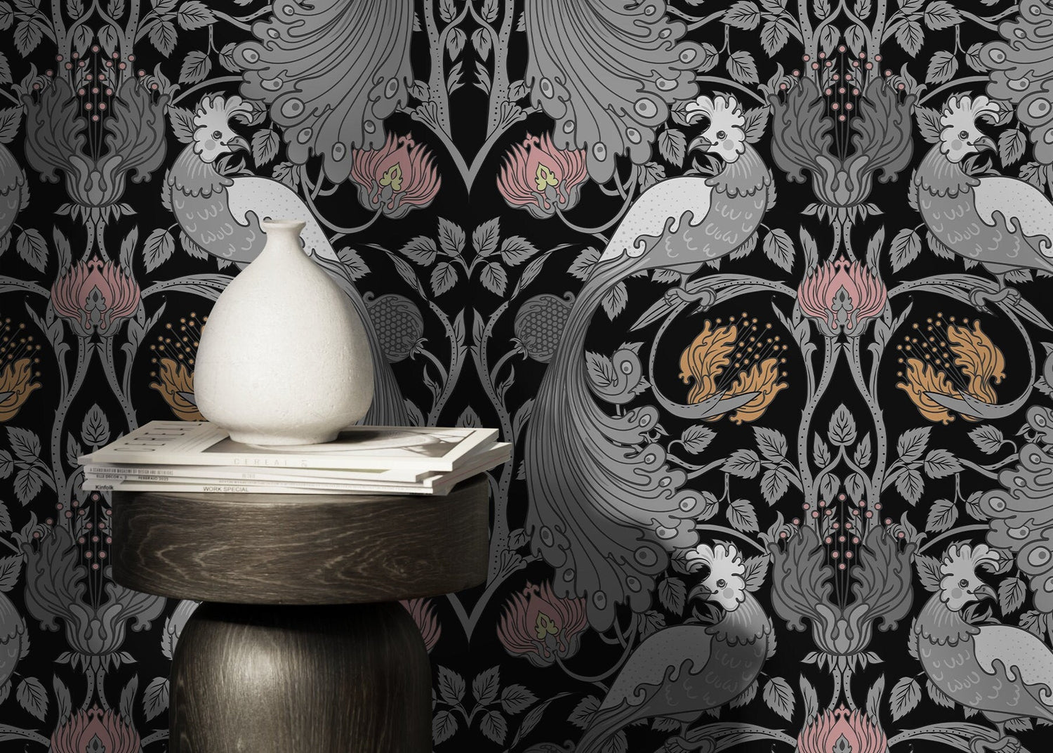 Gray Bird William Morris Wallpaper / Peel and Stick Wallpaper Removable Wallpaper Home Decor Wall Art Wall Decor Room Decor - D005
