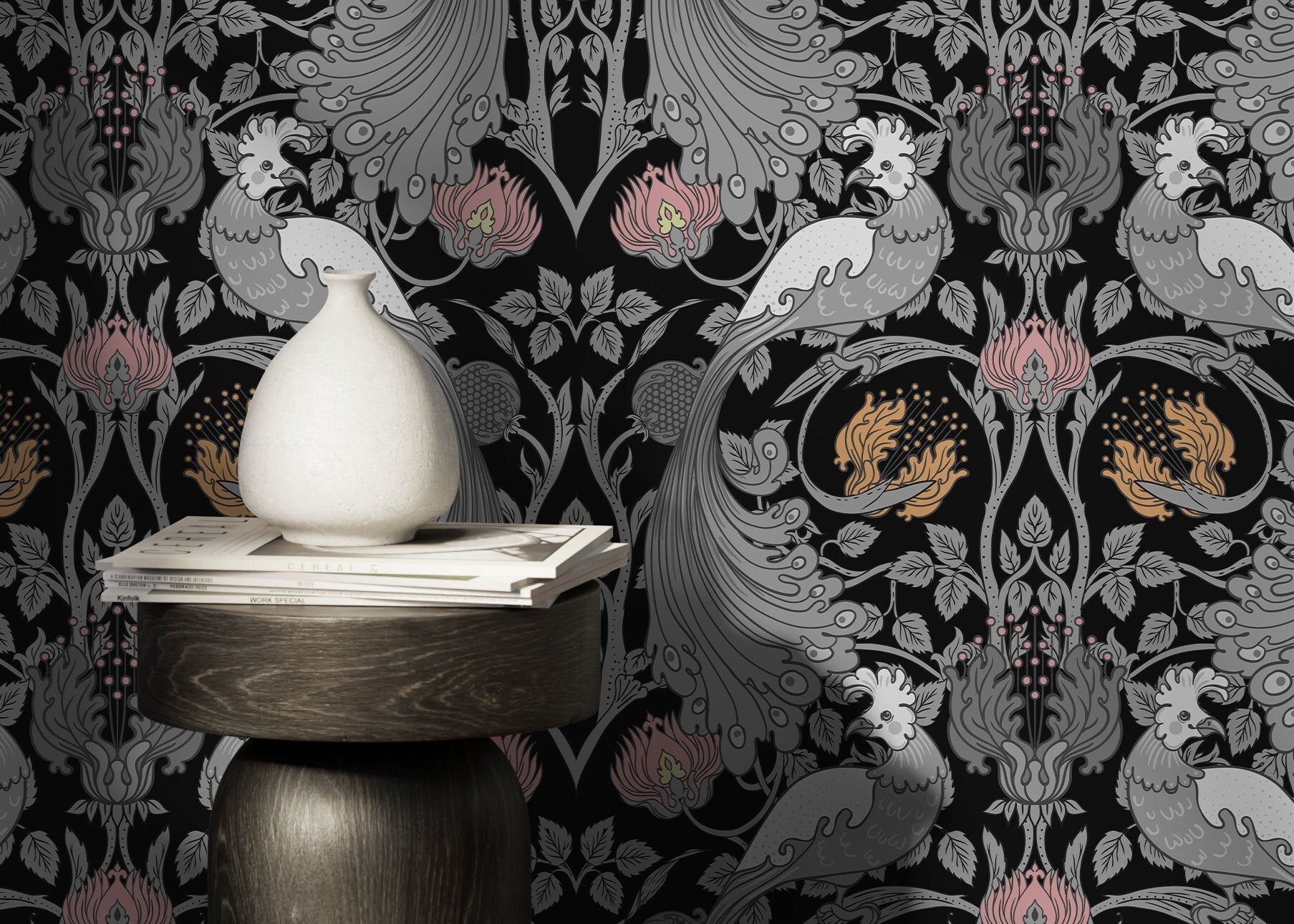 Gray Bird William Morris Wallpaper / Peel and Stick Wallpaper Removable Wallpaper Home Decor Wall Art Wall Decor Room Decor - D005