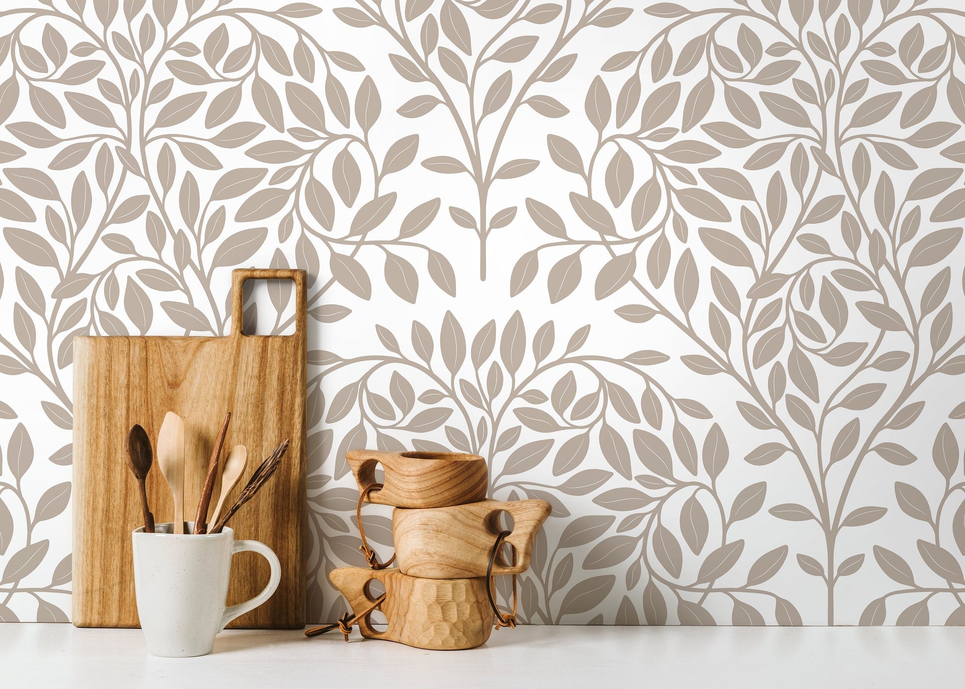 Minimalist Boho Leaf Wallpaper / Peel and Stick Wallpaper Removable Wallpaper Home Decor Wall Art Wall Decor Room Decor - D035