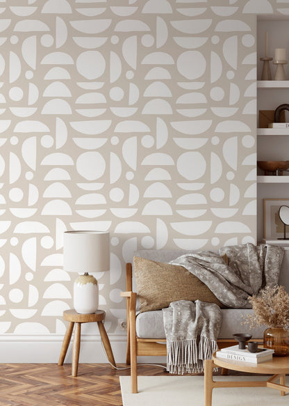 Neutral Geometric Wallpaper / Peel and Stick Wallpaper Removable Wallpaper Home Decor Wall Art Wall Decor Room Decor - D012