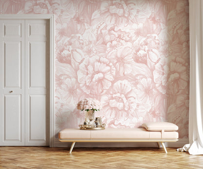 Pink Minimalist Peony Wallpaper / Peel and Stick Wallpaper Removable Wallpaper Home Decor Wall Art Wall Decor Room Decor - C990