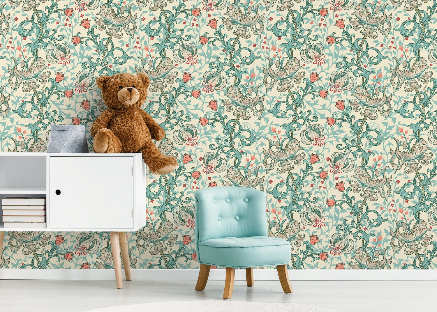 Green William Morris Wallpaper / Peel and Stick Wallpaper Removable Wallpaper Home Decor Wall Art Wall Decor Room Decor - D030