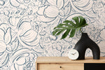 Boho Floral Hand Drawing Wallpaper / Peel and Stick Wallpaper Removable Wallpaper Home Decor Wall Art Wall Decor Room Decor - D054