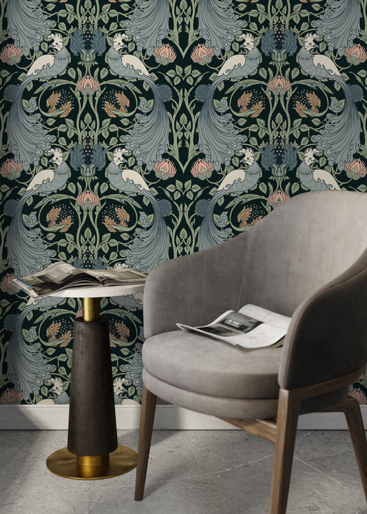Floral Art Nouveau Seamless Geometric decorative leaves texture Retro  Wallpaper, Self Adhesive Canvas Wall Paper, Modern Peel and Stick Wall  Mural, Bedroom Living room for Wall Decor 100x144 