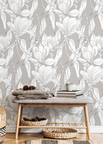 Neutral Botanical Floral Wallpaper / Peel and Stick Wallpaper Removable Wallpaper Home Decor Wall Art Wall Decor Room Decor - D026