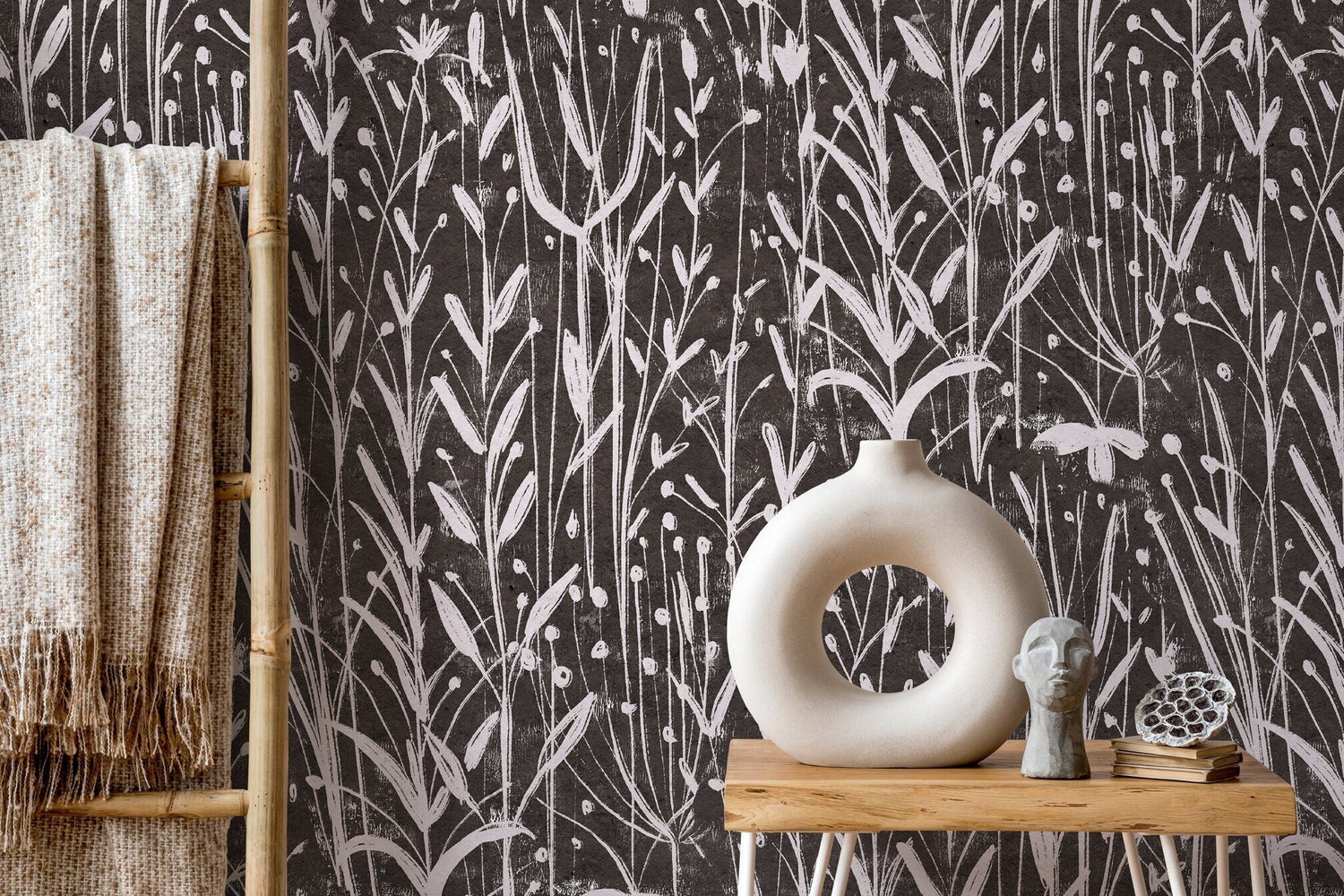 Boho Wildflowers Wallpaper / Peel and Stick Wallpaper Removable Wallpaper Home Decor Wall Art Wall Decor Room Decor - D014