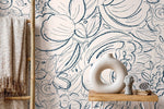 Boho Floral Hand Drawing Wallpaper / Peel and Stick Wallpaper Removable Wallpaper Home Decor Wall Art Wall Decor Room Decor - D054
