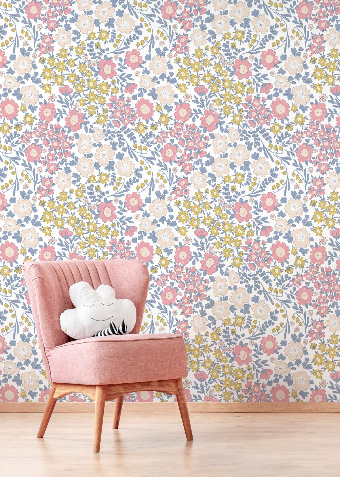 Floral Garden Wallpaper / Peel and Stick Wallpaper Removable Wallpaper Home Decor Wall Art Wall Decor Room Decor - D002