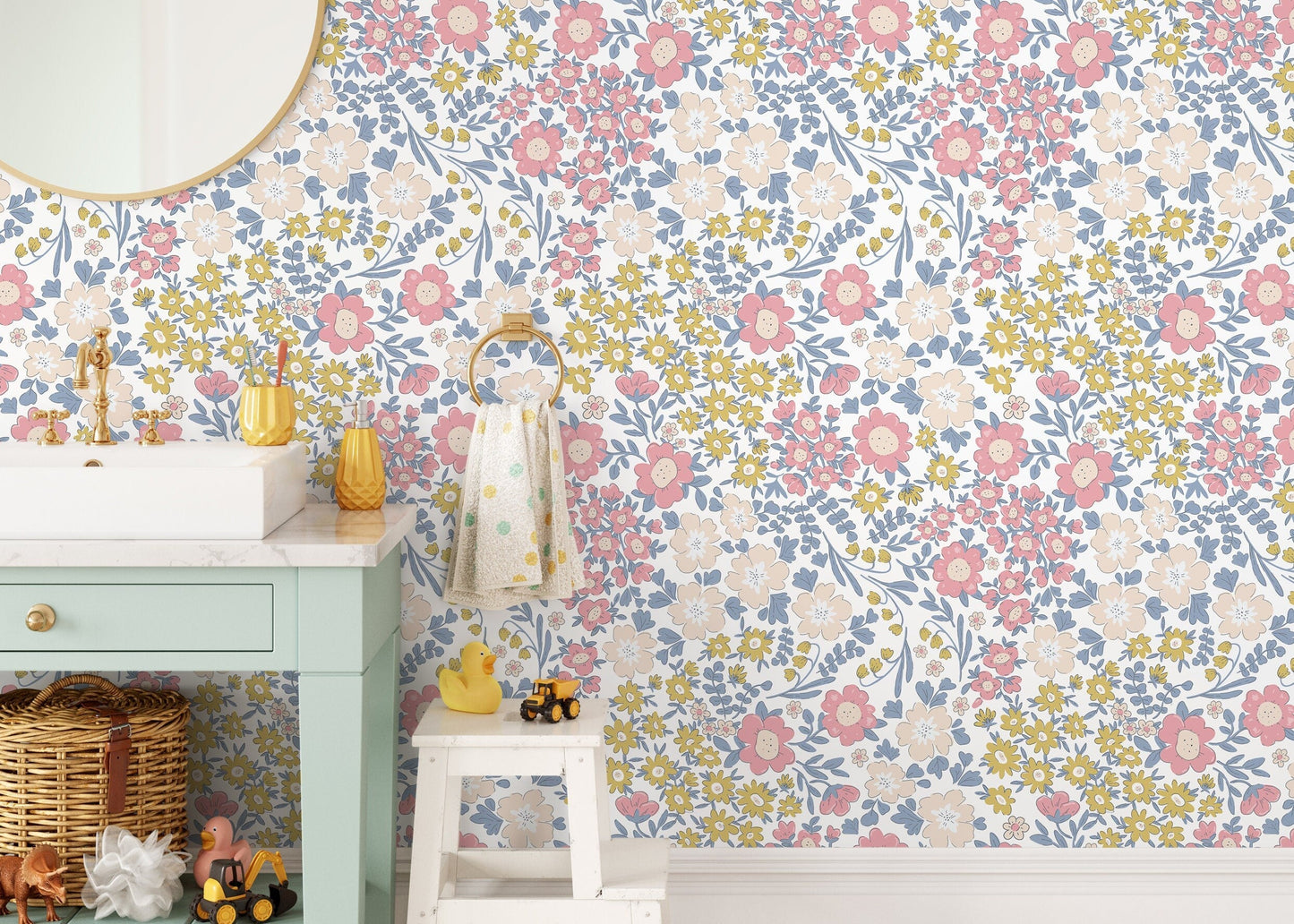 Floral Garden Wallpaper / Peel and Stick Wallpaper Removable Wallpaper Home Decor Wall Art Wall Decor Room Decor - D002