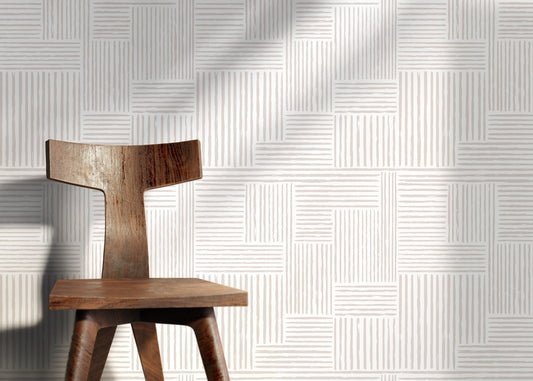 Warm Neutral Paint Brushed Labyrinth Wallpaper Peel and Stick Removable Repositionable Minimalistic Abstract Boho Beige & White - ZABJ